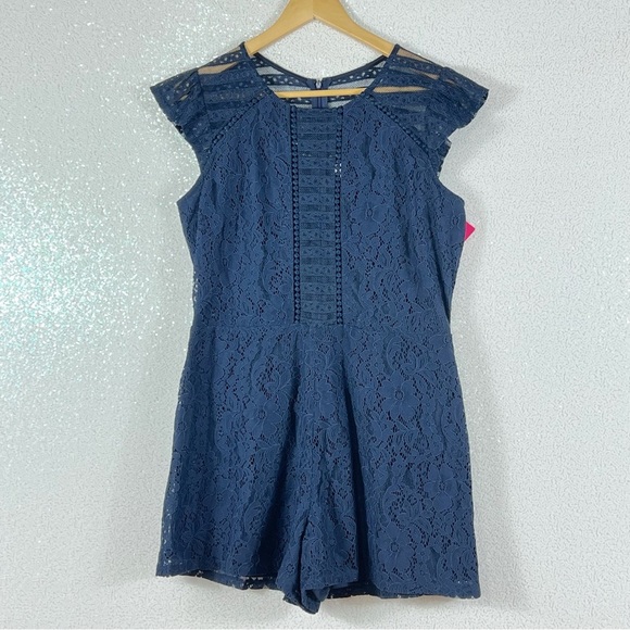 Xhilaration Lace short sleeve Romper navy blue size Large - Picture 7 of 15